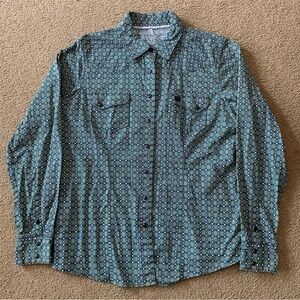 Cinch Western Button Down Shirt XL Youth Cowboy Rodeo Geometric Aztec Teal